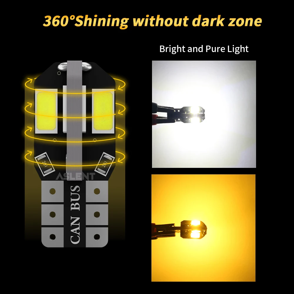매우 밝은 자동차 인테리어 사이드 라이트 194 3030 SMD 자동 전구, 오류 없음, 10x W5W T10, 5W5, 12V, 5W, 600Lm, 화이트 앰버 레드