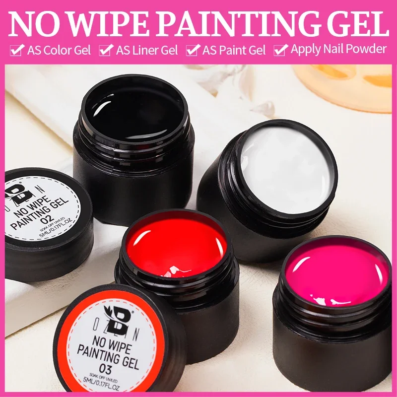BOZLIN 5ml 4 In 1 닦아내지 않는 페인팅 젤 바니시 블랙 화이트 컬러 페인팅 라이너 네일 아트 글리터 UV 젤 탑 코트 매니큐어 폴란드어