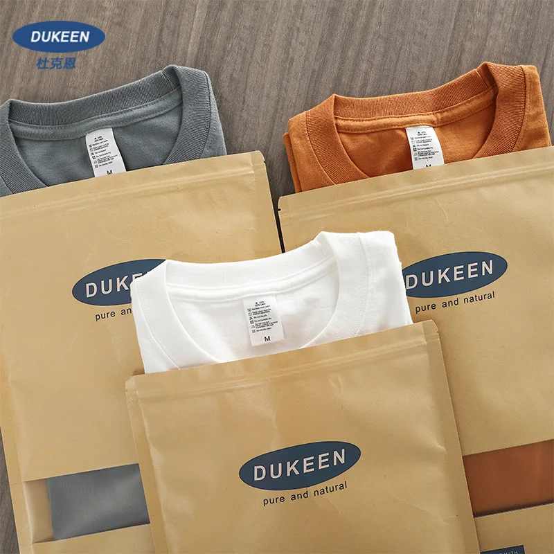 Dukeen 남성용 오버사이즈 헤비 티셔츠, 여름 반팔 티, 면 단색 탑, 캐주얼 티셔츠, 원피스, 280gsm