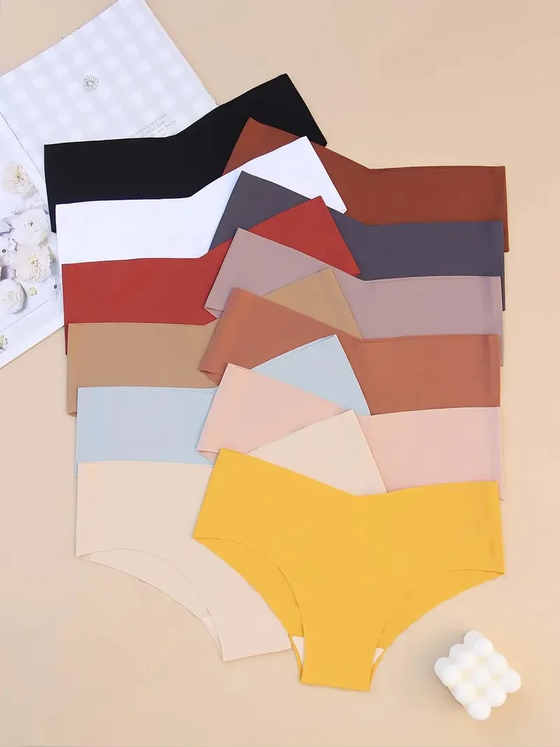 FINETOO 7PCS 여성 울트라 얇은 속옷 팬티 원활한 팬티 섹시한 V-허리 아늑한 스트레치 란제리 여성 솔리드 컬러 Intimates