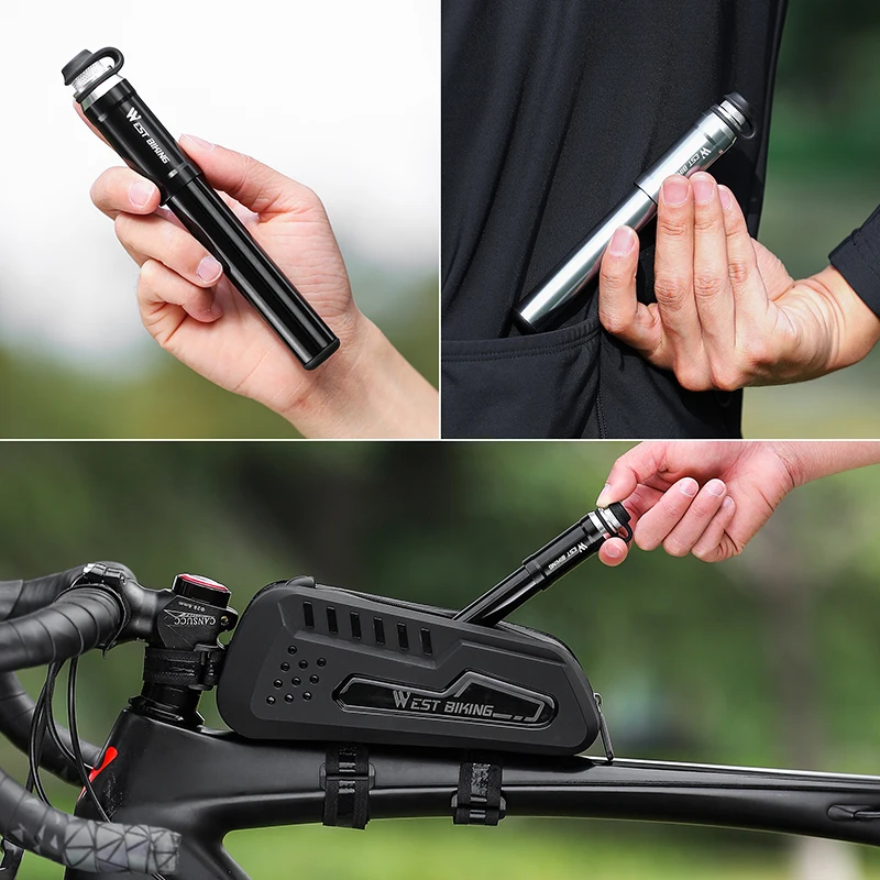 서쪽 자전거 130PSI 미니 자전거 펌프 알루미늄 합금 휴대용 드롭 방지 자전거 Ultraligh 핸드 공기 펌프 MTB Mountain Road 사이클링 펌프