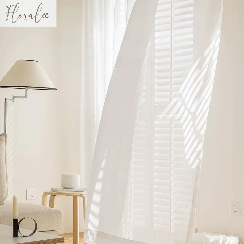 솔리드 화이트 Tulle 고품질 두꺼운 원사 럭셔리 쉬폰 쉬어 창 커튼 거실 침실 장식 Voile 불투명 커튼