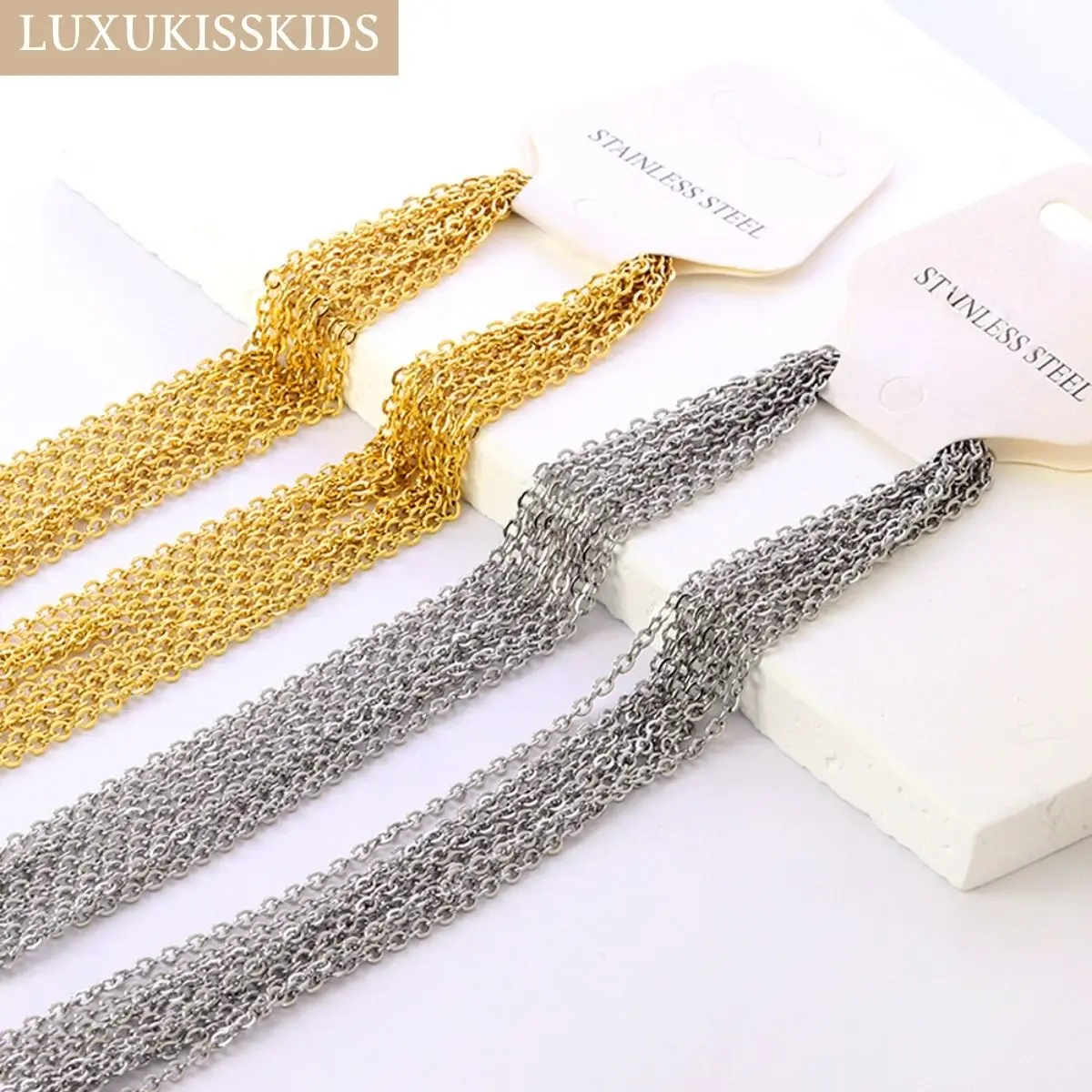 LUXUKISSKIDS 스테인레스 스틸 체인 목걸이 여자 10 개/몫 대량 도매 DIY 롤로 2mm 체인 보석 만들기위한 페이드 초커 없음 title=LUXUKISSKIDS 스테인레스 스틸 체인 목걸이 여자 10 개/몫 대량 도매 DIY 롤로 2mm 체인 보석 만들기위한 페이드 초커 없음 
