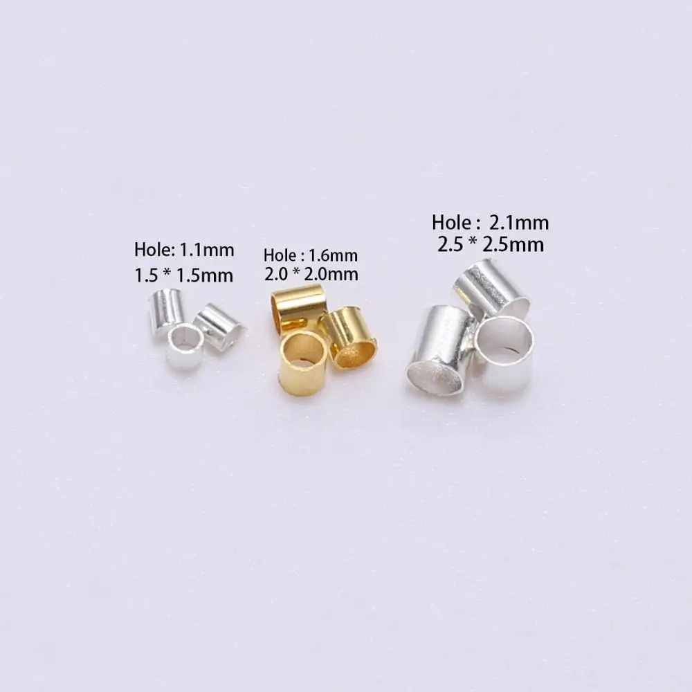 150-500pcs 1.5 2.0 2.5mm 골드 구리 튜브 크림프 엔드 비즈 스토퍼 스페이서 비즈 쥬얼리 만들기 결과 용품 목걸이