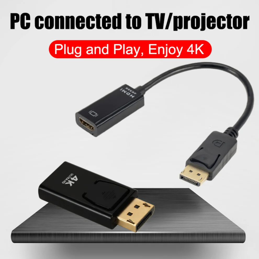 DP-HDMI 호환 어댑터 컨버터, 디스플레이 포트-HDMI 케이블, DP 수-HDMI 암 HD TV 비디오 오디오 어댑터, PC TV용, 4K