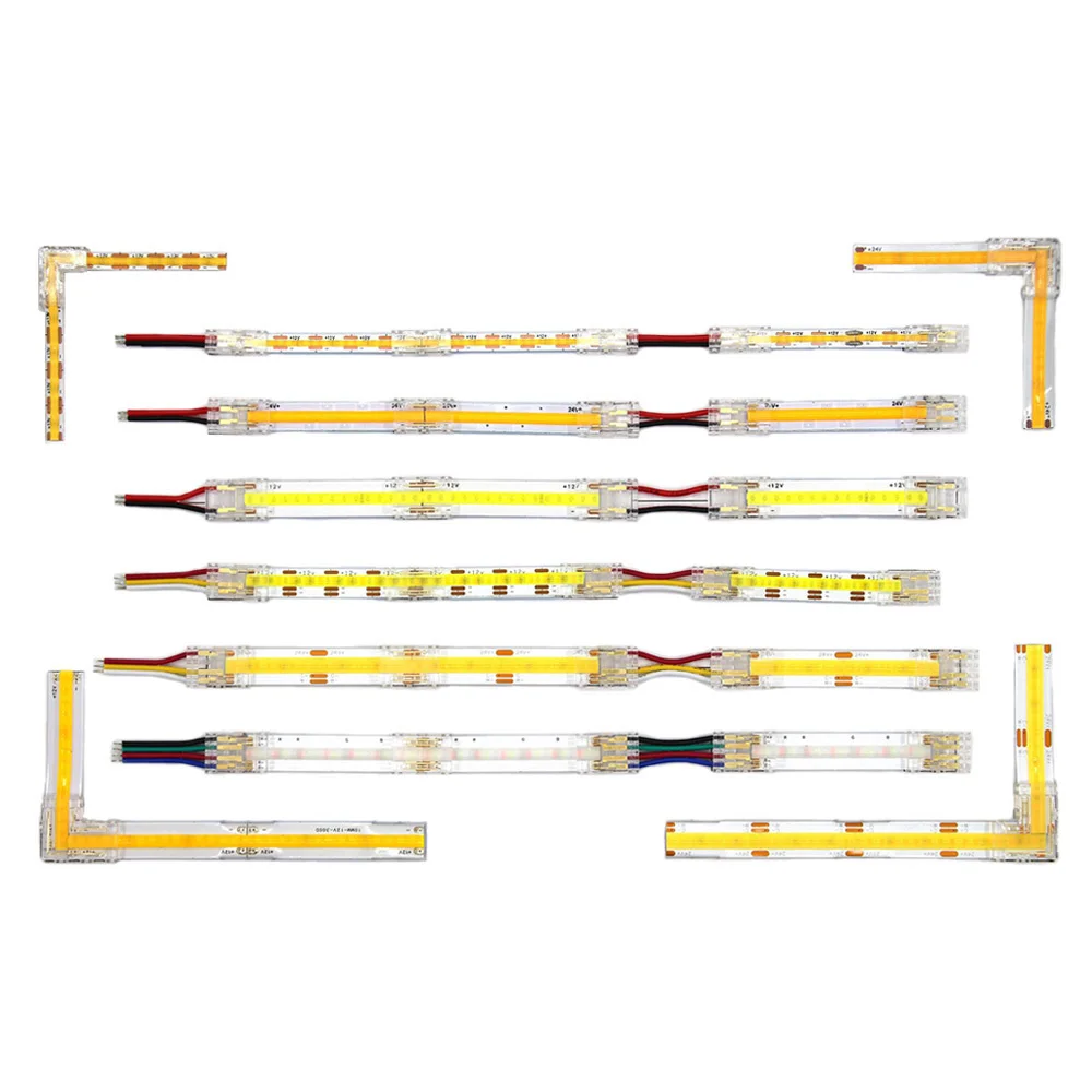 COB LED 와이어 커넥터 5 8 10mm 연결 솔더리스 미니 버클 FCOB RGB CCT LED 스트립 조명 2 3 4 와이어가 있는 핀 커넥터