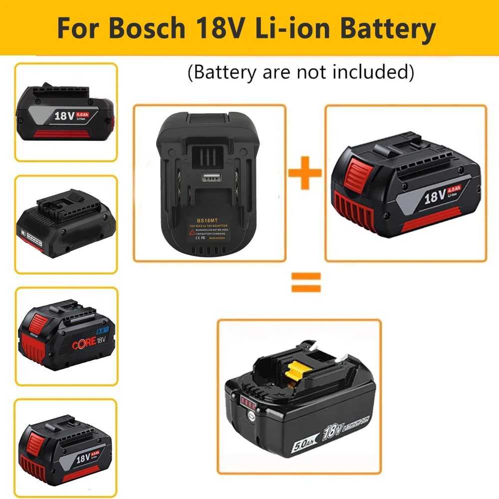 Bosch 18V 용 배터리 어댑터 Makita 18V 전동 공구 BAT618 BAT609G BS18MT 용 USB가있는 Makita 18V 변환기로 변환