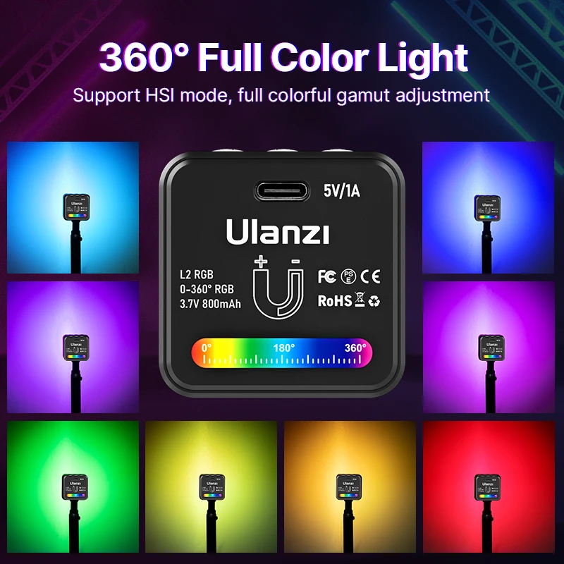 울란지 L2 RGB 미니 COB 비디오 조명 360 °   DSLR 카메라 번개 사진 블로그 라이브용 디퓨저가 포함된 풀 컬러 자기 조명
