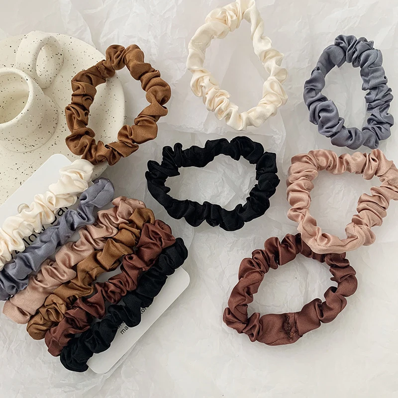 6 개/대 여자 패션 실크 새틴 Scrunchies 솔리드 컬러 헤어 로프 포니 테일 홀더 탄성 헤어 밴드 헤어 넥타이 헤어 액세서리
