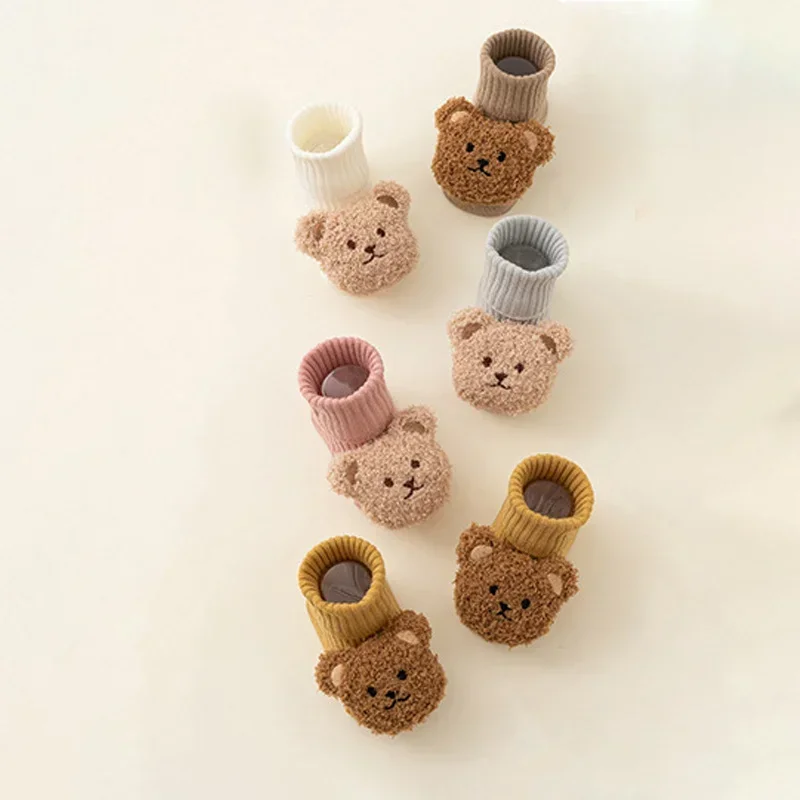 소년 소녀를위한 귀여운 만화 곰 아기 양말 겨울 부드러운 면화 안티 슬립 솔리드 신생아 유아 양말 키즈 Thicken Socken 따뜻한 양말