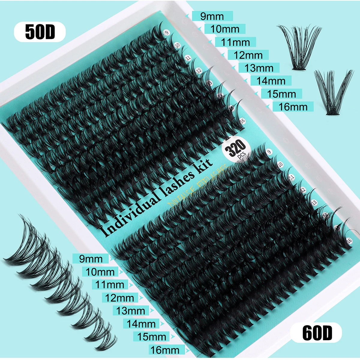 개별 속눈썹 20-100D 280pcs 클러스터 속눈썹 자연 모양 혼합 트레이 DIY 속눈썹 확장 볼륨 속눈썹 클러스터 속눈썹