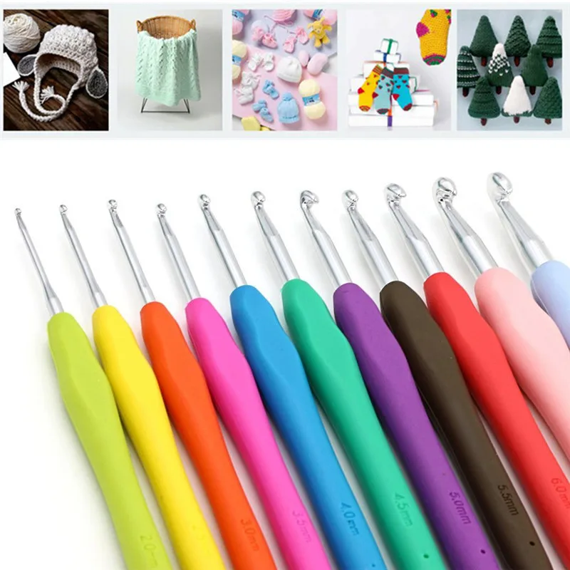 KOKNIT 1pcs 크로 셰 뜨개질 후크 믹스 크기 1.0mm ~ 10.0mm 소프트 핸들 뜨개질 후크 바늘 DIY 공예 원사 바느질 바늘 엄마 선물