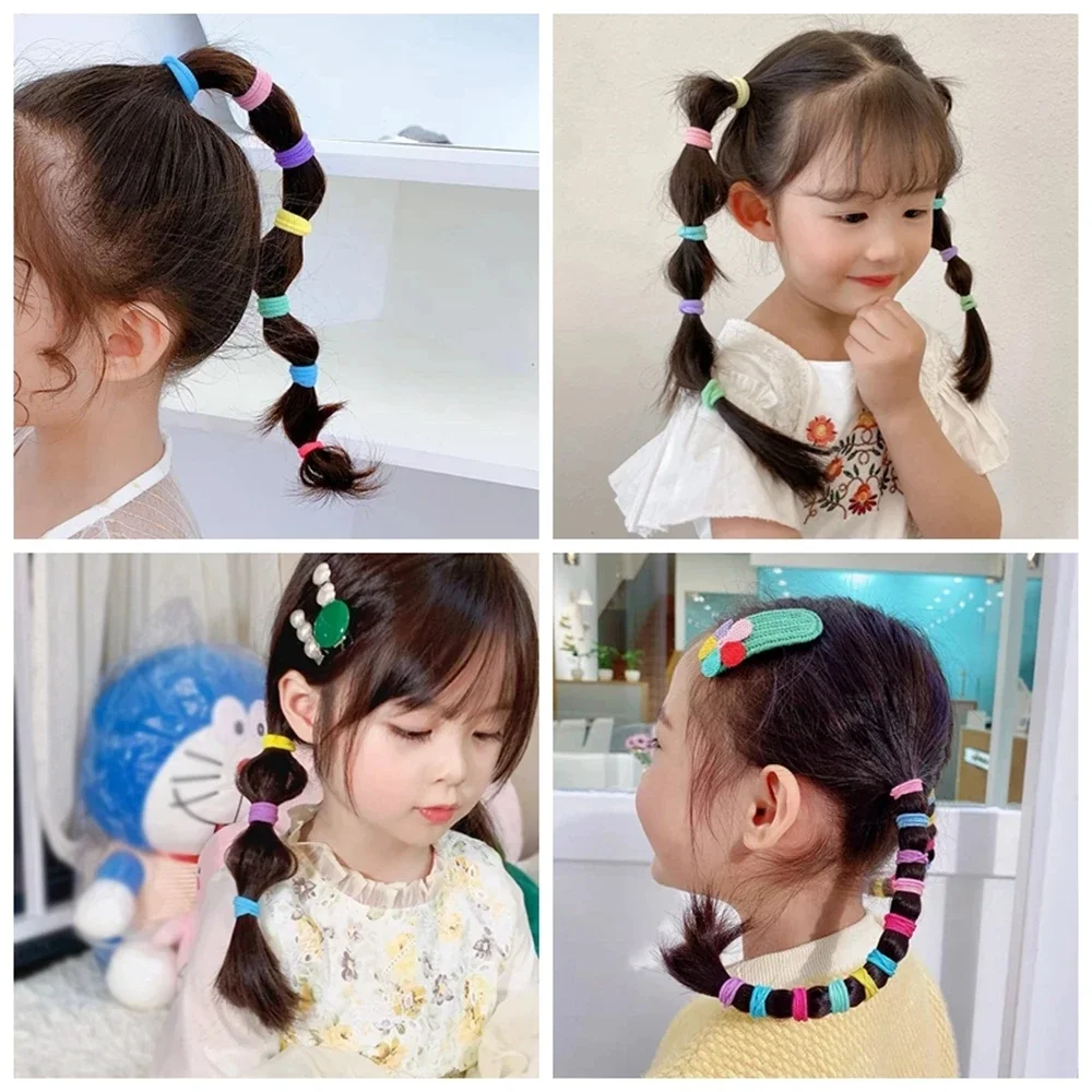 100/300/500 pcs 소녀 다채로운 탄성 헤어 밴드 포니 테일 잡아 헤어 타이 고무 밴드 Scrunchie 헤어 액세서리 밴드 소녀를위한