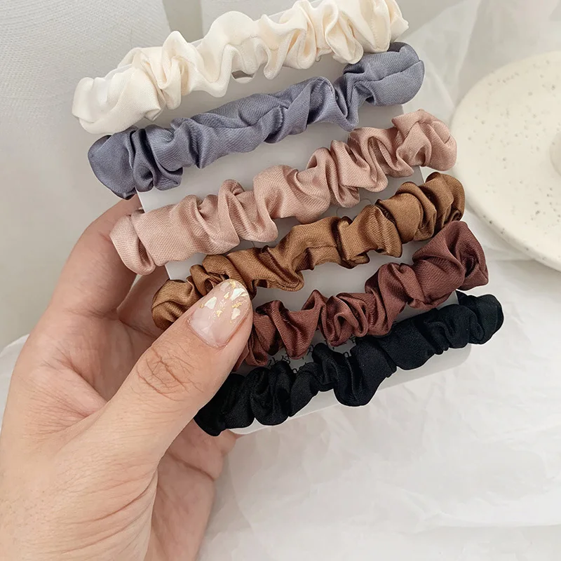 6 개/대 여자 패션 실크 새틴 Scrunchies 솔리드 컬러 헤어 로프 포니 테일 홀더 탄성 헤어 밴드 헤어 넥타이 헤어 액세서리