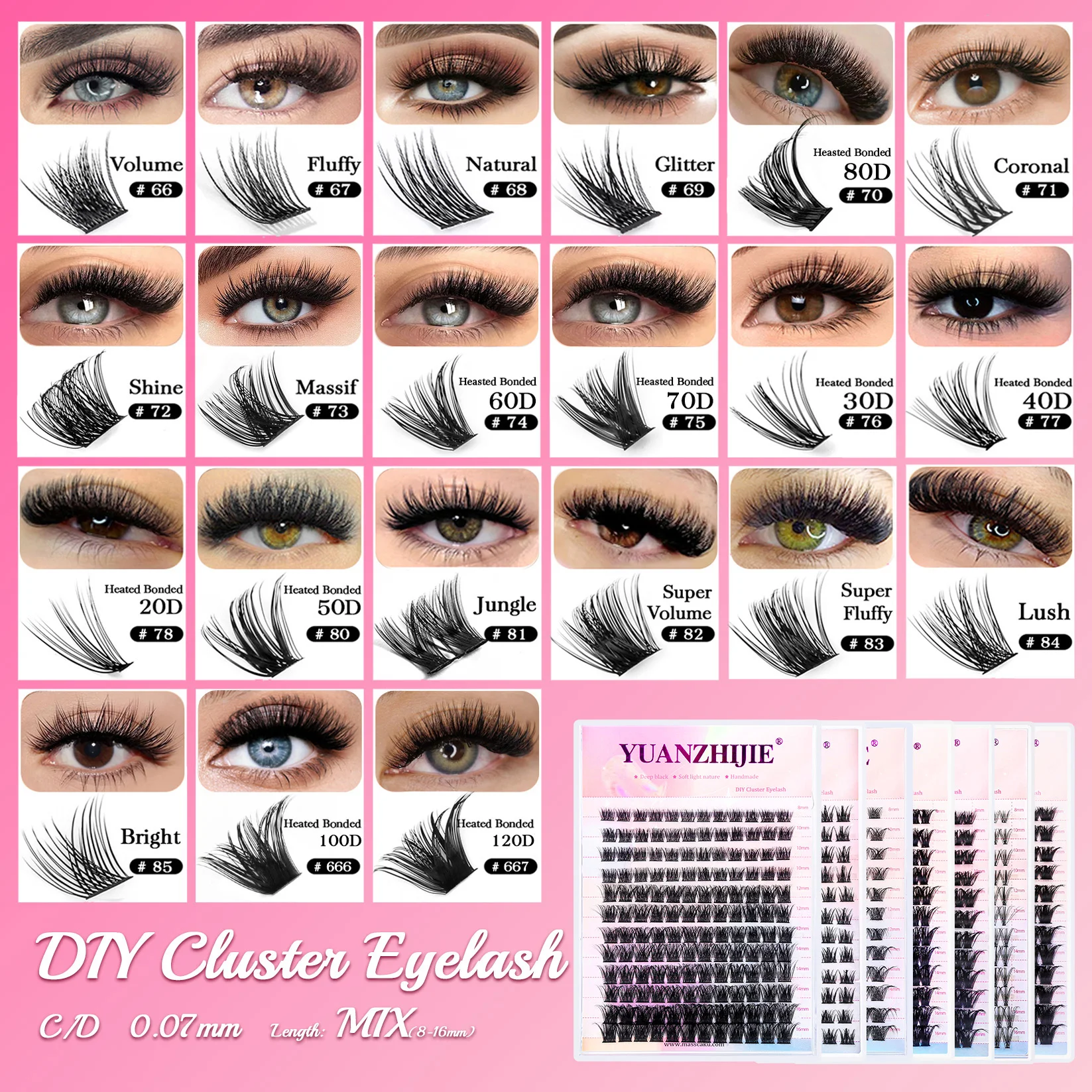 DIY 144 클러스터 속눈썹 YUANZHIJIE 무료 배송 세그먼트 빔 자연 C/D 컬 개별 밍크 속눈썹 메이크업 용품 집에서