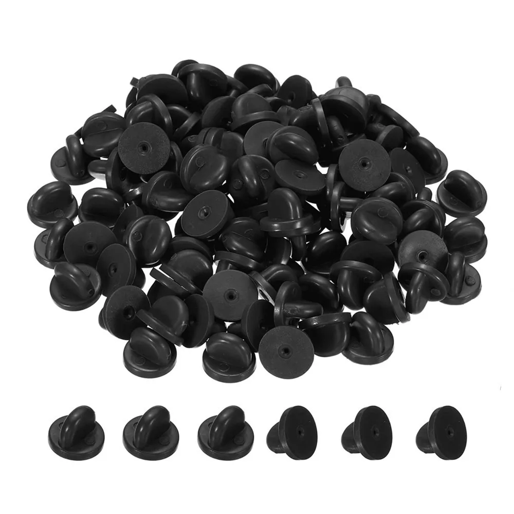 50pcs 블랙 PVC 고무 핀 백업 나비 클러치 타이 압정 옷깃 홀더 걸쇠 핀 캡 키퍼 유니폼 배지 교체
