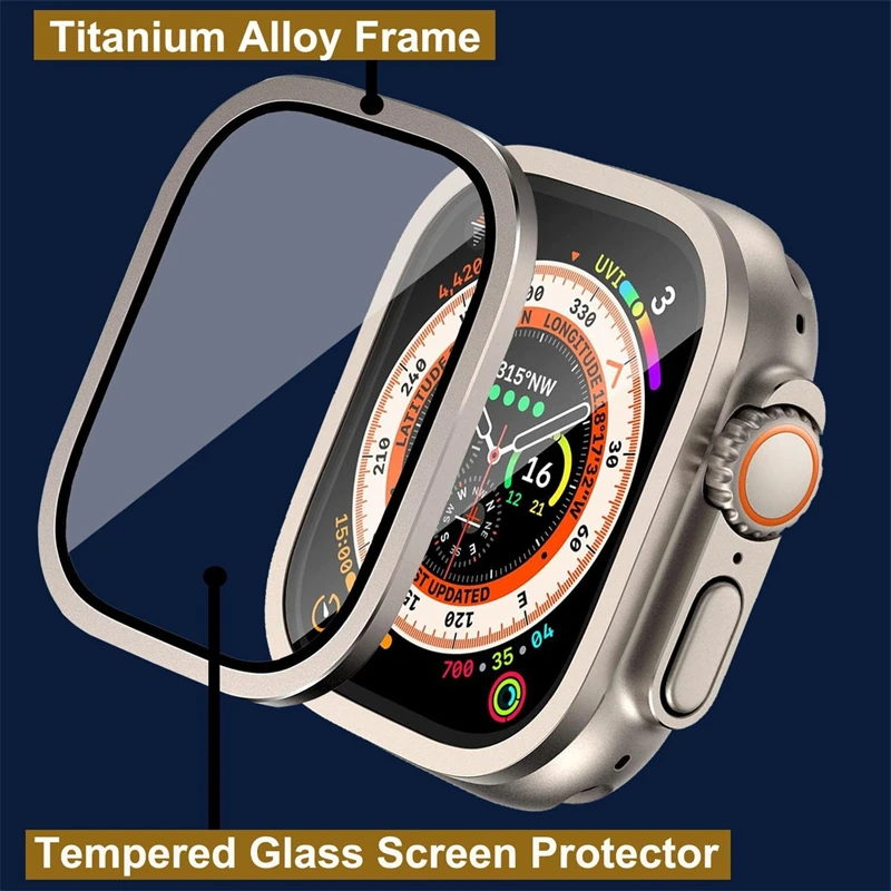 Apple Watch Ultra 2 용 알루미늄 합금 케이스 + 강화 유리 iWatch Ultra 49mm 커버 필름 용 49mm 스크래치 방지 화면 보호기