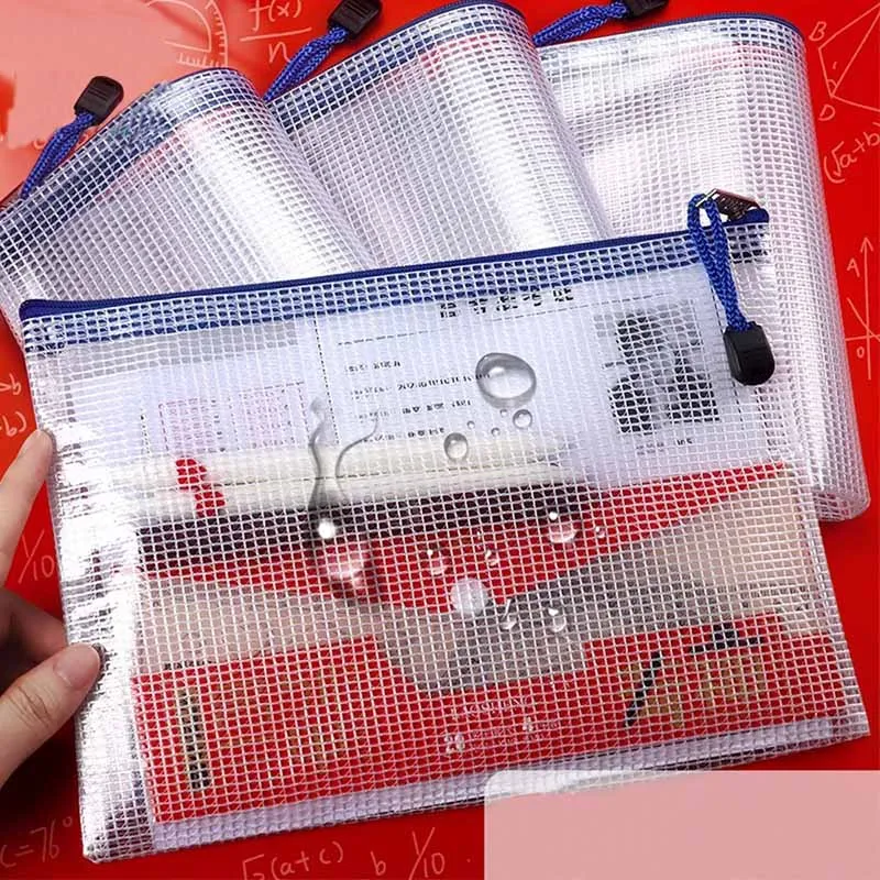메쉬 지퍼 파우치 문서 가방, 방수 지퍼 파일 폴더, 필통 보관 가방, 학교 사무용품, A3, A4, A5, A6, 5/10 개