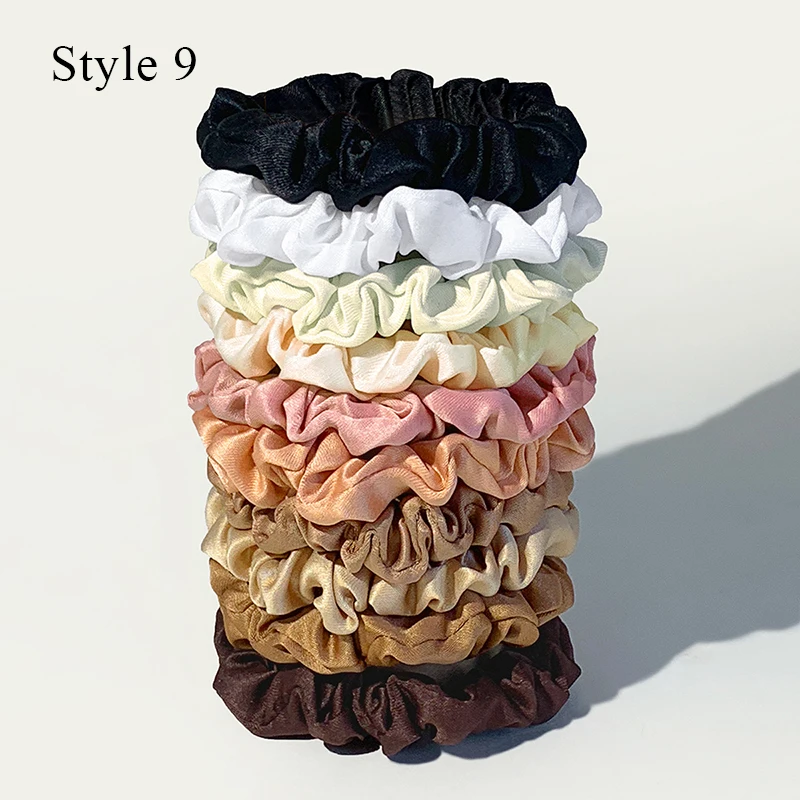 10 개/갑/팩 여성 다채로운 새틴 실크 Scrunchies 탄성 헤어 밴드 솔리드 컬러 도트 헤어 넥타이 포니 테일 홀더 헤어 액세서리