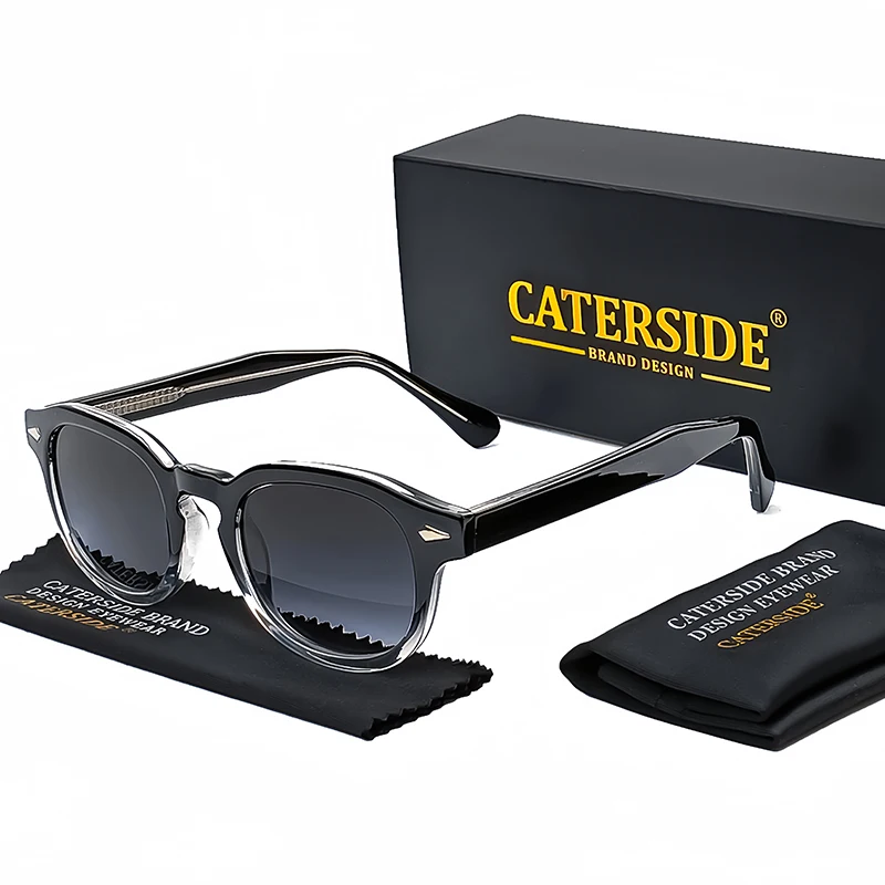 CATERSIDE 레트로 라운드 남자 선글라스 펑크 프로피온산 핀 템플 럭셔리 선글라스 여성 스포츠 레저 파티 안경 UV400