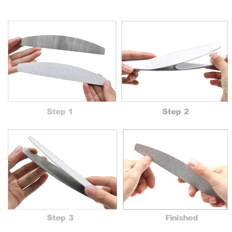 10 Pcs 하프 문 이동식 사포 네일 파일 스틸 핸들 80/100/180/240 금속 교체 파일 패드 일회용 매니큐어