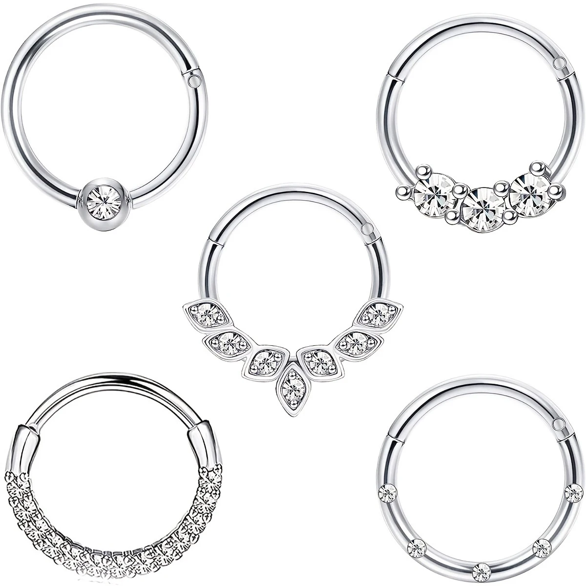 1-5pcs 16G 패션 316L 스테인레스 스틸 CZ 힌지 Septum Clicker 코 후프 링, Daith Helix Tragus 연골 피어싱 쥬얼리 title=1-5pcs 16G 패션 316L 스테인레스 스틸 CZ 힌지 Septum Clicker 코 후프 링, Daith Helix Tragus 연골 피어싱 쥬얼리 