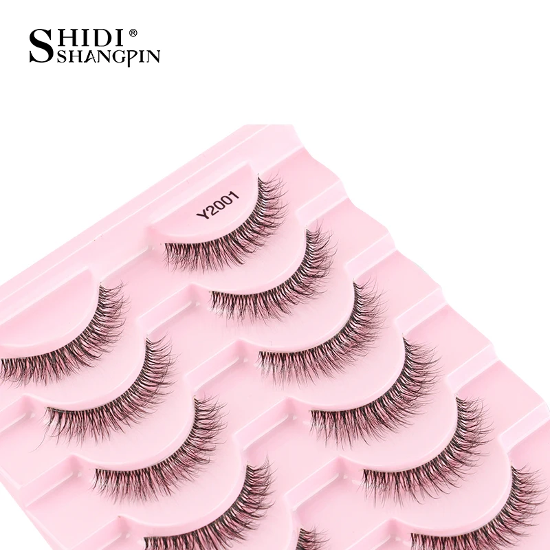 SHIDISHANGPIN 5/10Pairs 거짓 속눈썹 고양이 눈 속눈썹 속눈썹 확장 3D 밍크 반 속눈썹 자연 메이크업 faux Cils maquiagem