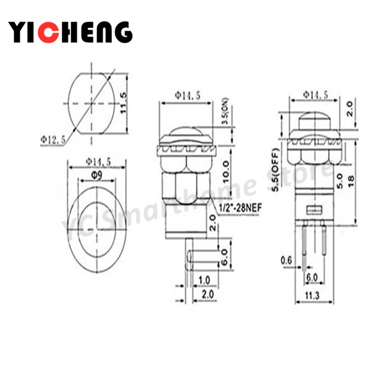 6pcs 자동 잠금/순간 푸시 버튼 스위치 DS228 DS428 12mm OFF-ON 푸시 버튼 스위치 3A /125VAC 1.5A/250VAC DS-228 DS-428