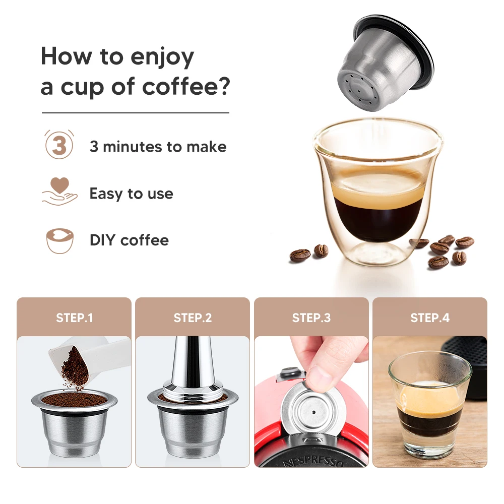 재사용 가능한 네스프레소 커피 캡슐 컵 스테인레스 스틸 리필 형 커피 캡슐 리필 필터 Coffeeware