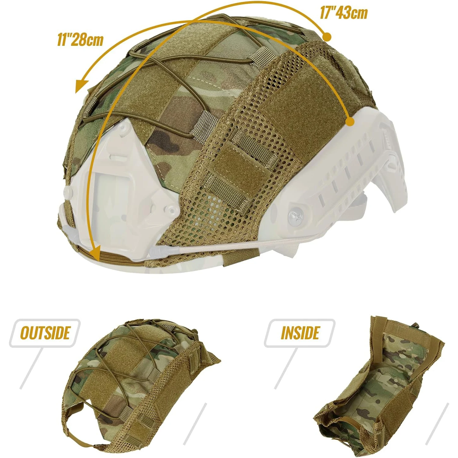 BOOIU 전술 헬멧 커버 빠른 MH PJ BJ OPS 코어 천 헬멧 Airsoft Paintball Camo 탄성 코드가있는 군용 헬멧 커버