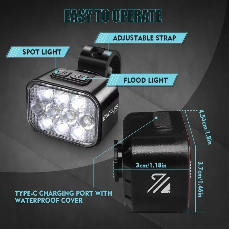 BUCKLOS 자전거 후면 조명 전면 조명 1100mAh LED COB 방수 자전거 램프 USB 충전식 Mtb 도로 자전거 미등 자전거 부품
