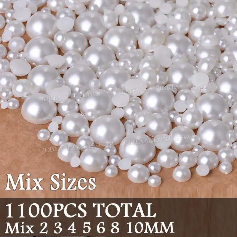 화이트 아이보리 베이지 반원형 루즈 비즈, 2 3 4 6 8 10mm-25mm 모든 크기 모조 진주 ABS 플라스틱, 네일 아트 DIY 공예 의류용