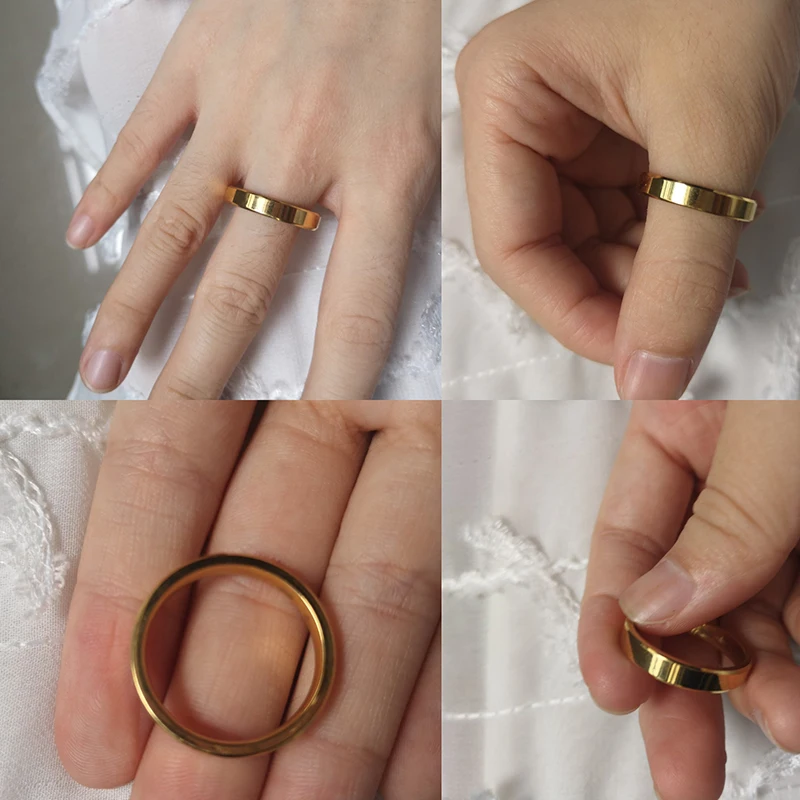 Letdiffery 4mm 간단한 부드러운 여성 반지 블랙 스테인레스 스틸 남성 반지 생일 선물