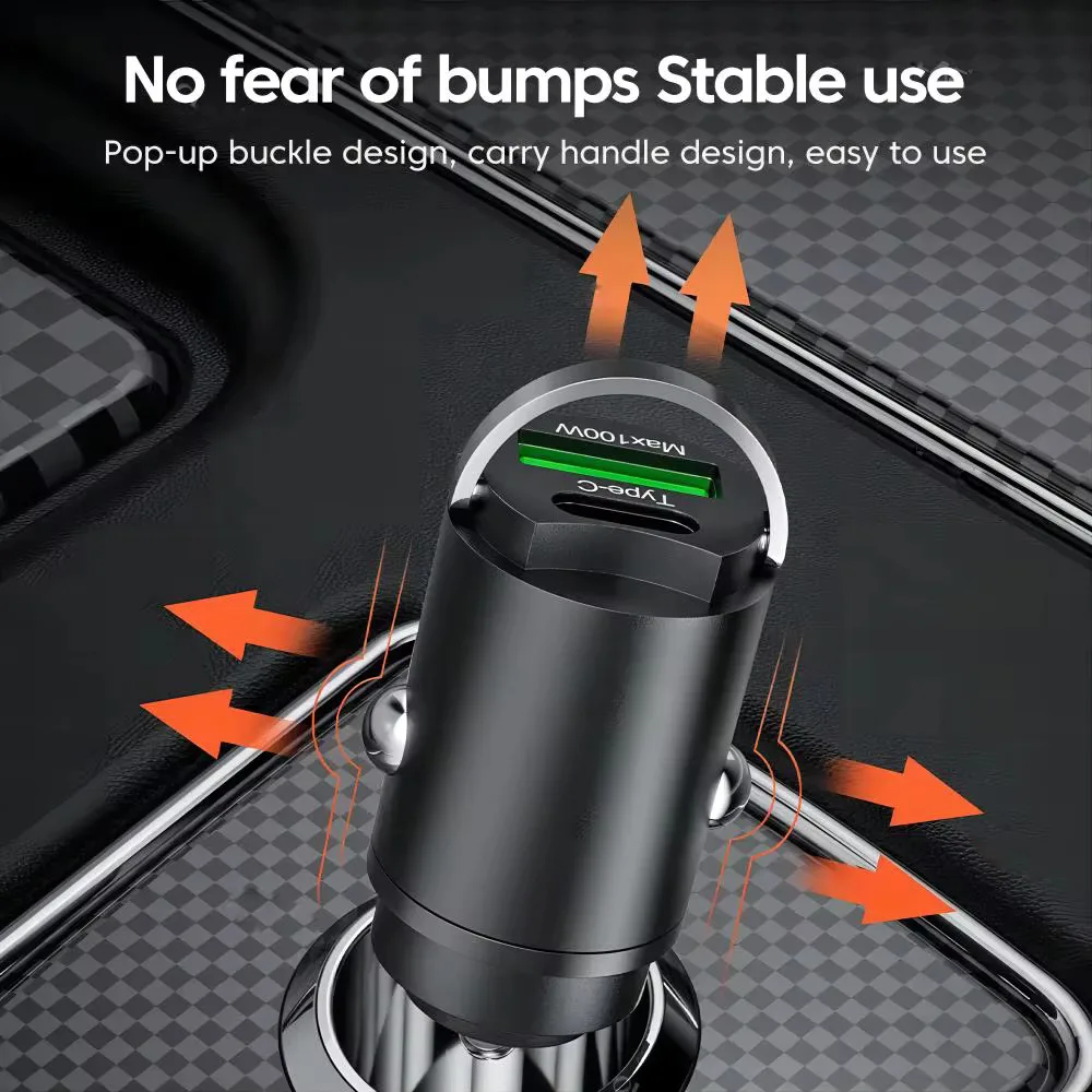 미니 100W PD QC 풀 링 빠른 충전 차량용 충전기 USB C 차량용 전화 충전기 어댑터 iPhone Xiaomi Samsung Huawei