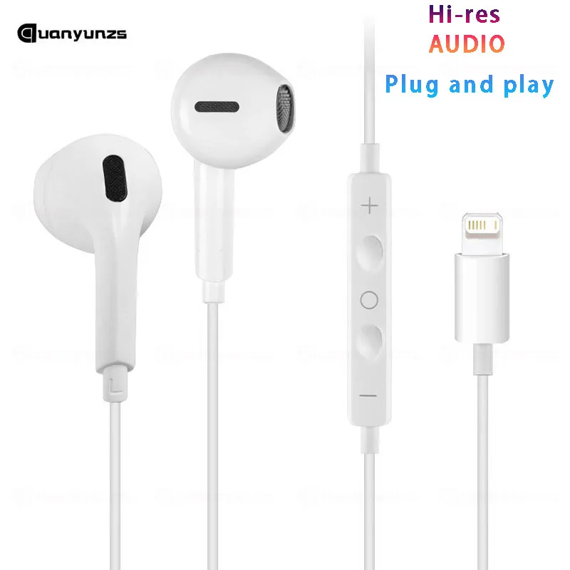 유형 c 유선 이어폰 케이블 이어 버드 Apple Lightning 헤드폰 용 Iphone 5 6 8 7 Plus X XS MAX XR 10 11 12 13 14 Pro 15 16