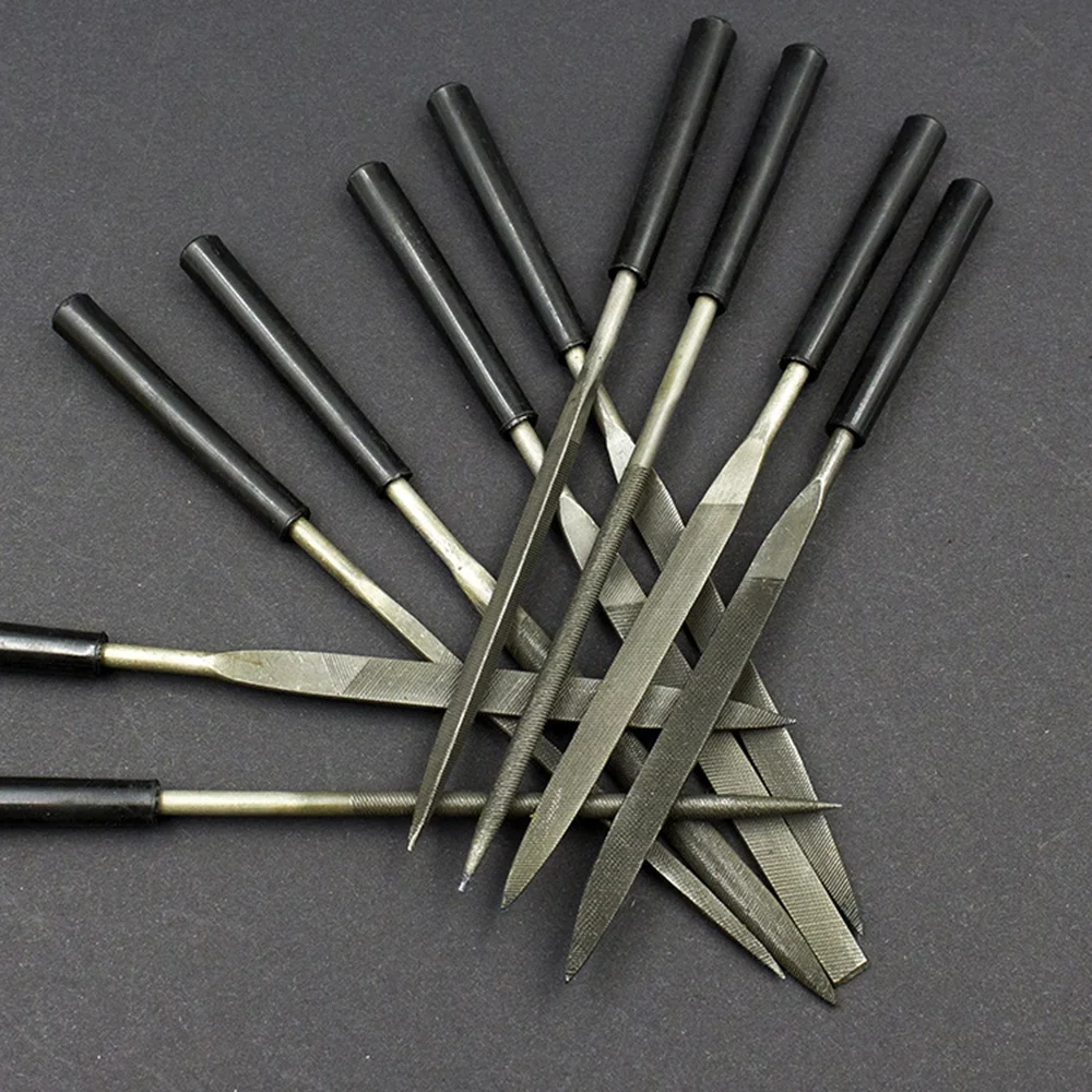 STONEGO 바늘 파일 세트, 5PCS/10PCS, 3x140mm, 보석상, 다이아몬드 조각, 금속, 유리 및 석재 공예, 수공구용