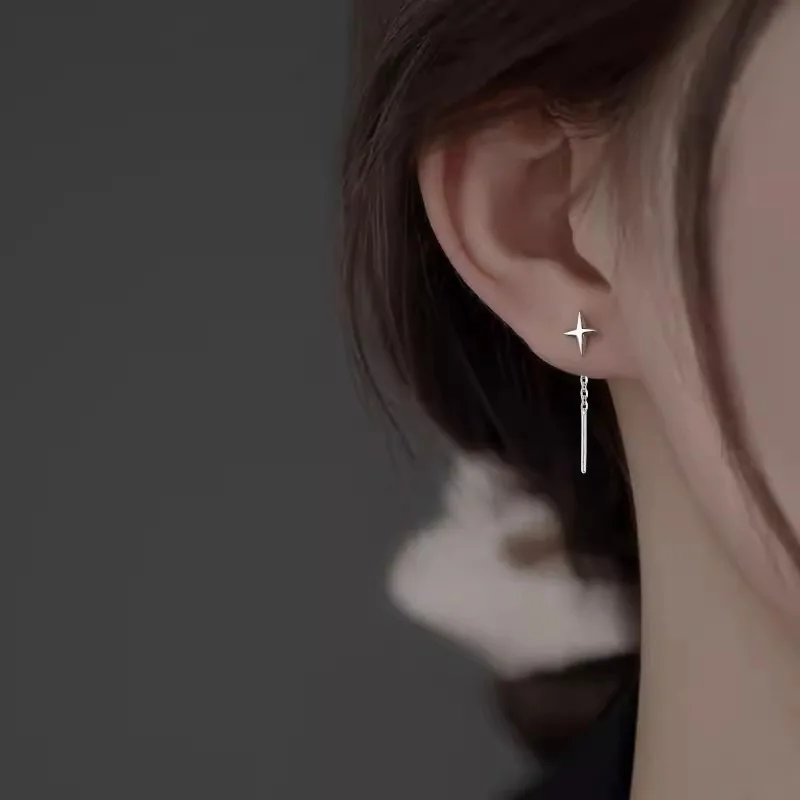 여자를위한 Ventfille 925 스털링 실버 스타 귀걸이 여자 간단한 Tassels 체인 패션 오피스 쥬얼리 선물 Dropshipping