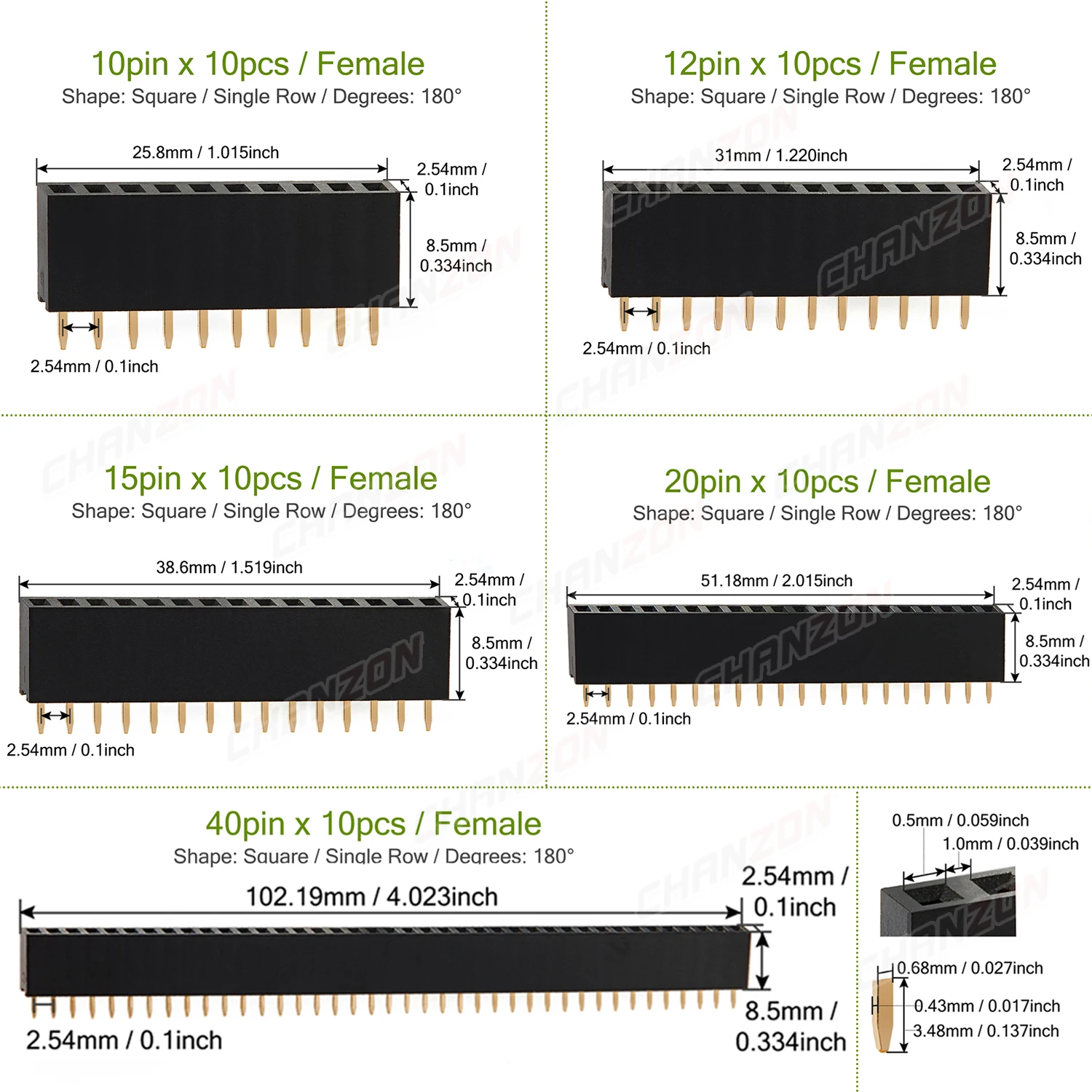 2 3 4 5 6 8 10 12 15 20 40 암 핀 헤더 소켓 금도금 솔더리스 단일 행 핀 헤더 Pcb 용 2.54mm 커넥터