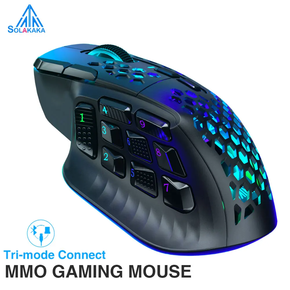 SOLAKAKA SM809 Pro 무선 MMO 게임용 마우스 PAW3311 16 측면 버튼 24000 DPI RGB 허니컴 프로그래밍 가능 매크로 무선 마우스 title=SOLAKAKA SM809 Pro 무선 MMO 게임용 마우스 PAW3311 16 측면 버튼 24000 DPI RGB 허니컴 프로그래밍 가능 매크로 무선 마우스 