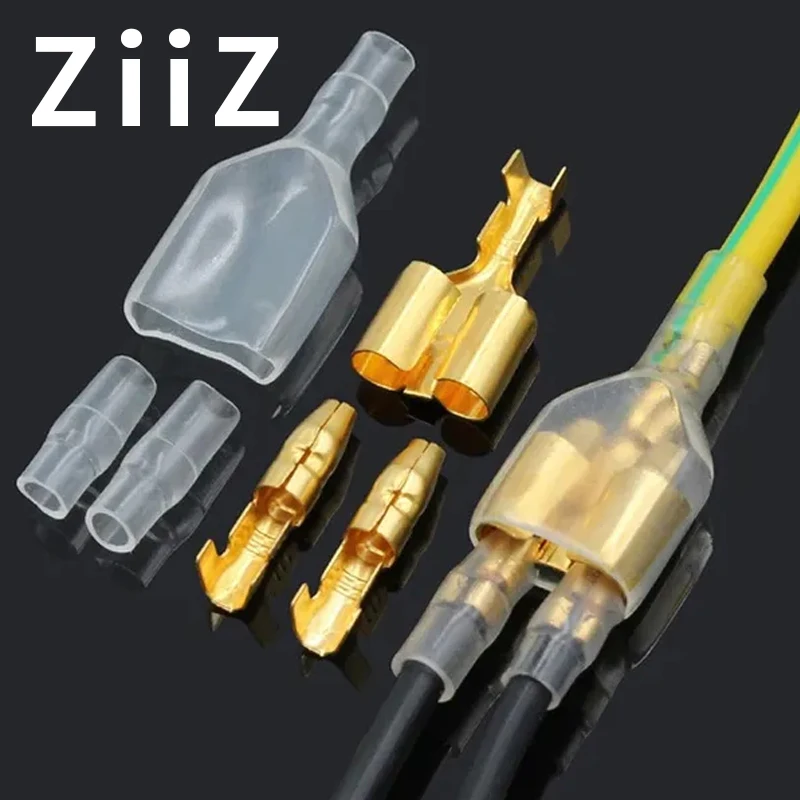 25 50sets 4.0mm 총알 압착 단자 자동차 전기 와이어 커넥터 직경 암 + 수 + 외장 케이스 냉간 압착 단자 1in2out