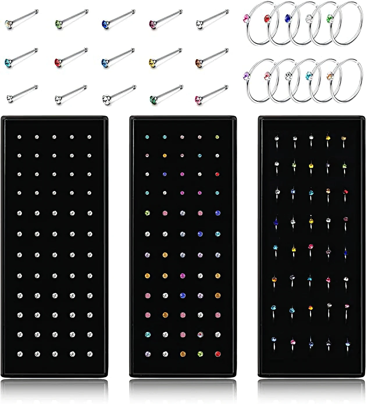 40/60PC 세트 패션 크리스탈 C 모양 코 링 스테인레스 스틸 여성을위한 여러 가지 빛깔의 벤드 코 스터드 Aro Nariz Anneau Nez 피어싱 title=40/60PC 세트 패션 크리스탈 C 모양 코 링 스테인레스 스틸 여성을위한 여러 가지 빛깔의 벤드 코 스터드 Aro Nariz Anneau Nez 피어싱 