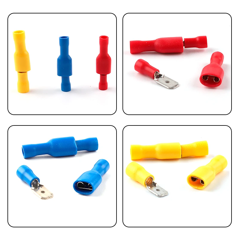 50PCS FDD/MDD 6.3mm 터미널 빨간색 파란색 노란색 여성 남성 스페이드 절연 전기 압착 단자 커넥터 배선 케이블 플러그