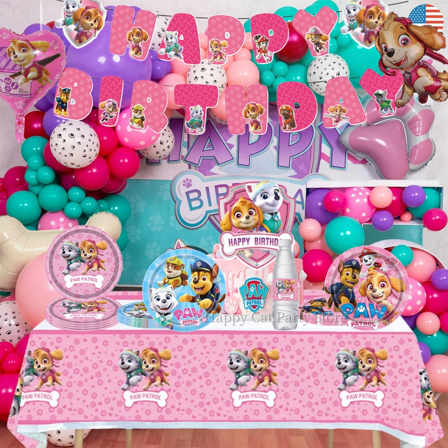 Paw Patrol 생일 파티 장식 개 스카이 일회용 식기 식탁보 컵 플레이트 베이비 샤워 어린이 선물 소녀 소년 파티 용품