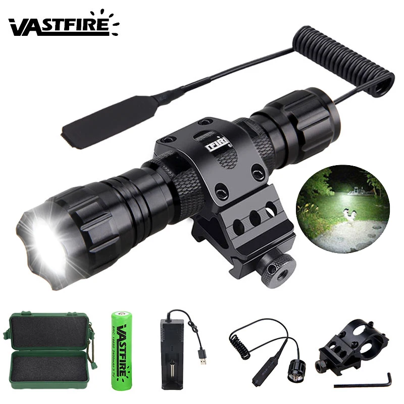 5000lm Led 흰색 전술 사냥 손전등 무기 총 라이트 + 소총 범위 Airsoft 마운트 + 스위치 + 18650 + USB 충전기 + 상자 title=5000lm Led 흰색 전술 사냥 손전등 무기 총 라이트 + 소총 범위 Airsoft 마운트 + 스위치 + 18650 + USB 충전기 + 상자 