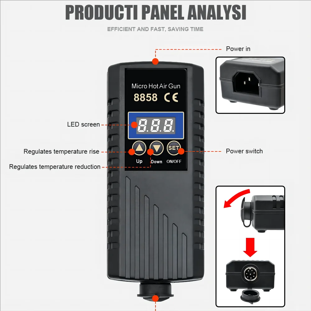 JCD 750W 히트 건 디지털 디스플레이 마이크로 재 작업 납땜 스테이션 용접 수리 도구 용 뜨거운 공기 총 헤어 드라이어 8858