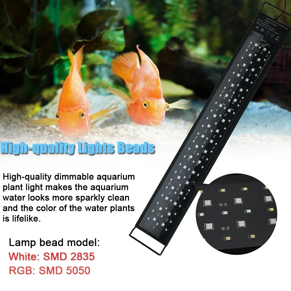 어항 24/7 풀 스펙트럼 LED 조명, 30-60cm, 수족관 장식, 수생 식물 성장 램프, IP68 방수 100V-240V