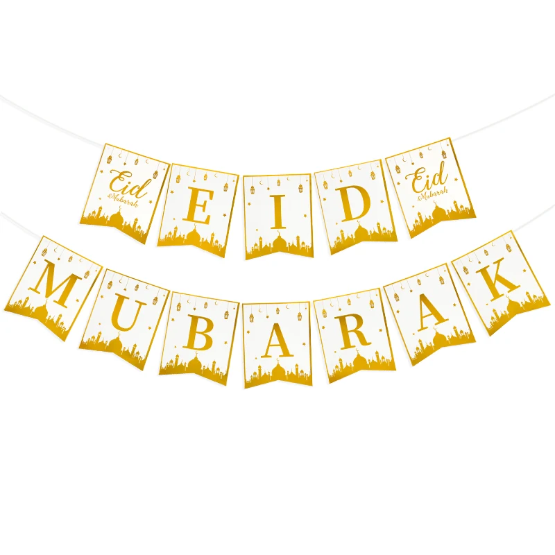 Eid Mubarak 일회용 식기, 골드 플레이트 컵 배너 선물 가방, 이슬람 무슬림 파티 용품, 2024 라마단 카림 장식