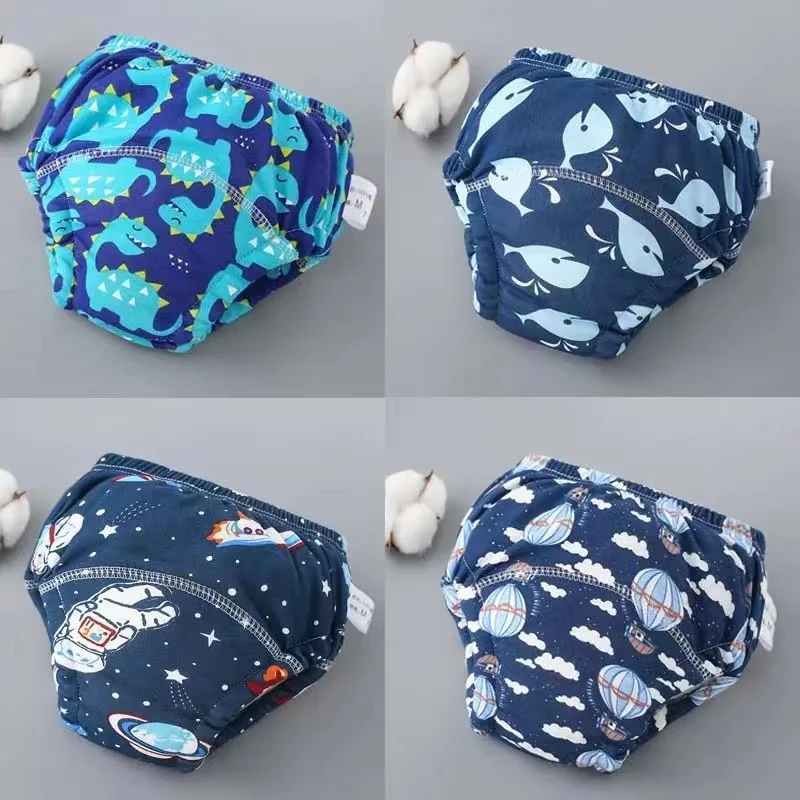 4PCS 아기 방수 기저귀 오줌 반바지 속옷 재사용 가능한 부드러운 생태 면화 유아 변기 훈련 바지 소년 소녀