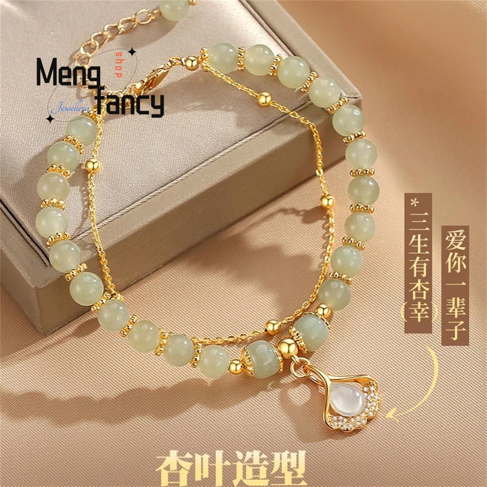 천연 Hetian Jasper 세 가지 삶에는 살구가 있습니다. 이중 살구 잎 팔찌 절묘한 매력 럭셔리 패션 쥬얼리