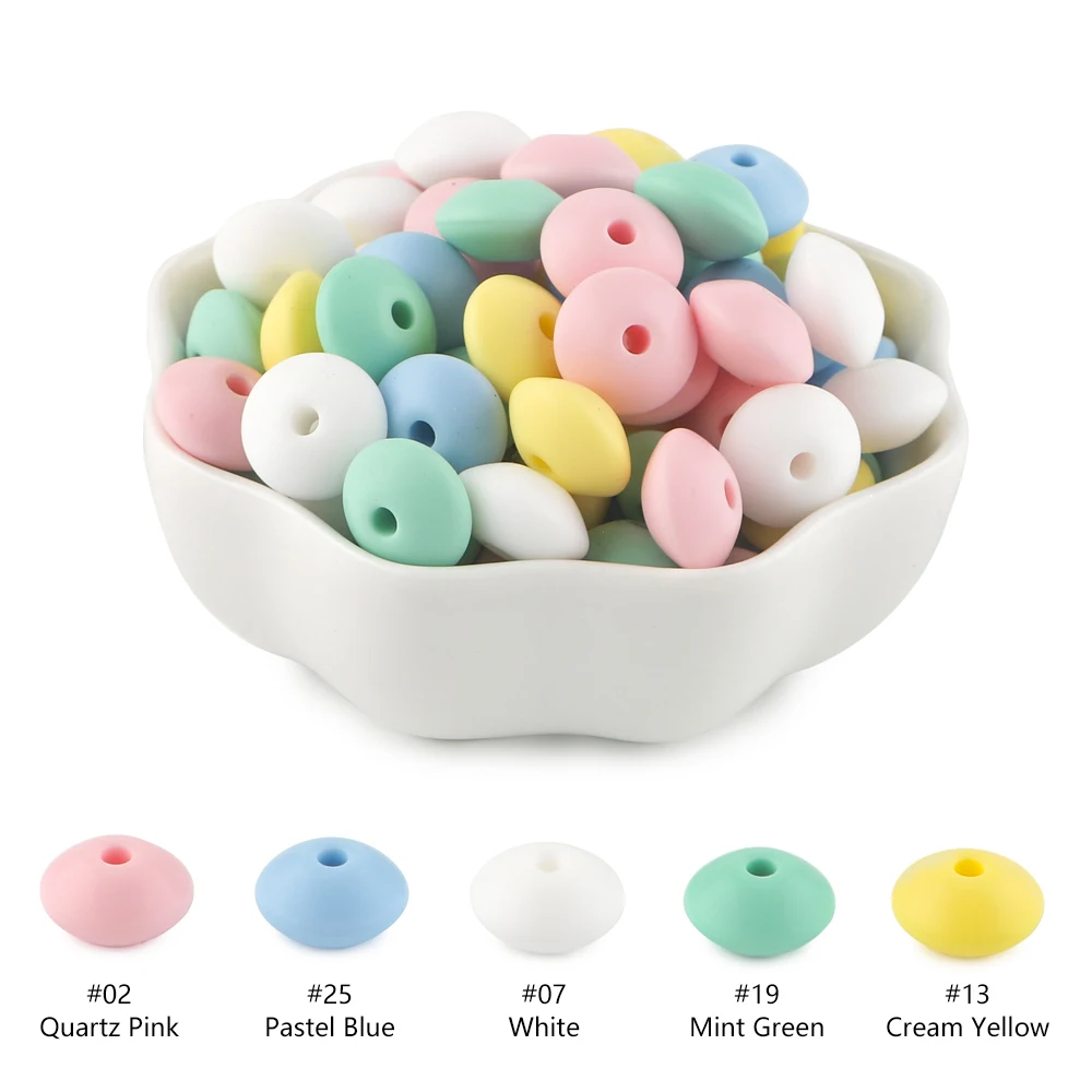 20 개/몫 12mm 렌즈 콩 실리콘 구슬 느슨한 스페이서 구슬 식품 학년 DIY 젖꼭지 체인 목걸이 주판 실리콘 구슬
